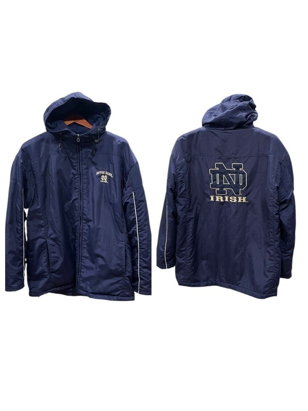 NCAA Notre Dame Fleece Lined Embroidered Logo Hooded Jacket Navy Mens SZ L